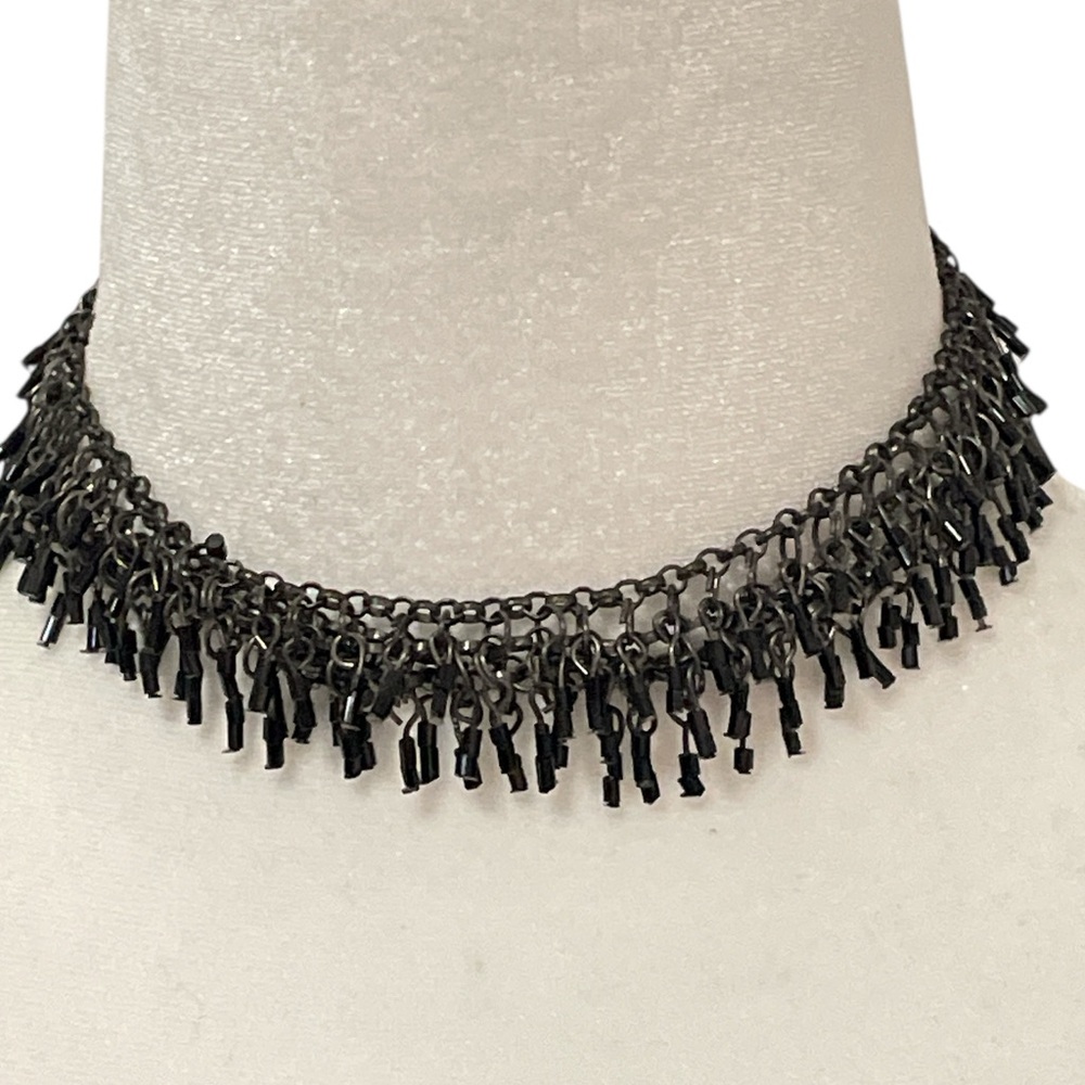 MORGAN PARIS Black Chain Fringe Statement Necklace Parisian Designer Statement